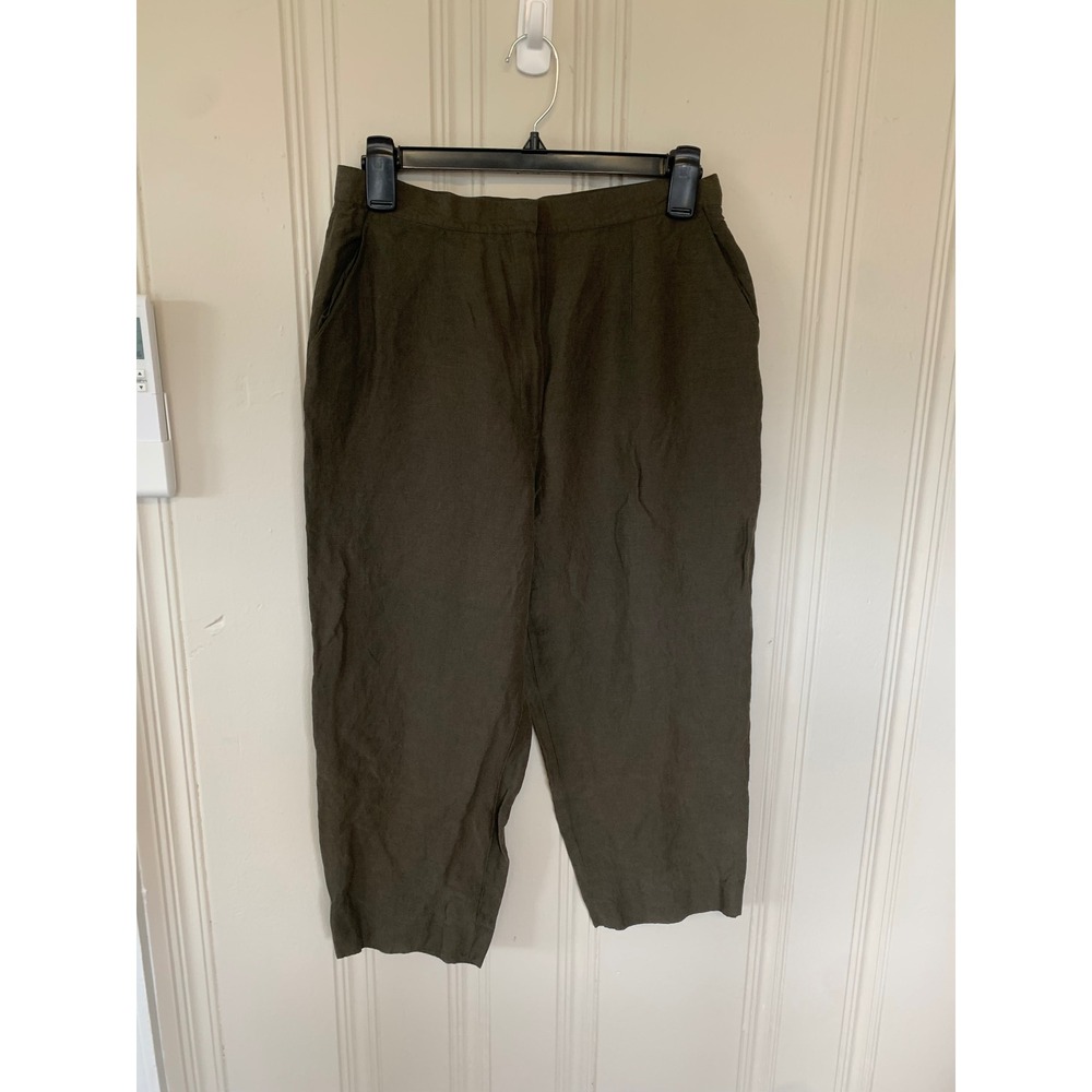 Rena Rowan Petite Silk Linen Blend Olive Green Cropped‎ Pants Size 12P